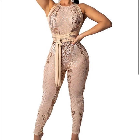 Pants - Tan sparkly jumpsuit
